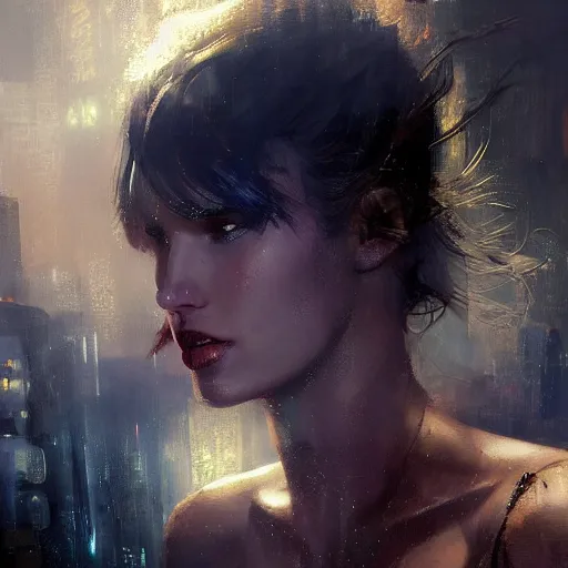 Image similar to bella thorne, hyperrealistic full figure, bladerunner street, art of elysium by frank frazetta and by jeremy mann, fantasy art, photo realistic, dynamic lighting, artstation, full figure poster, volumetric lighting, very detailed face, 4 k, award winning