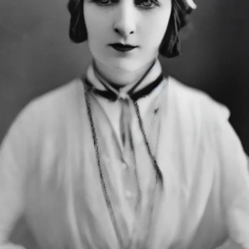 Image similar to close photo portrait of a pale skin woman wearing 1 9 2 0'clothes, long hook nose, colorized