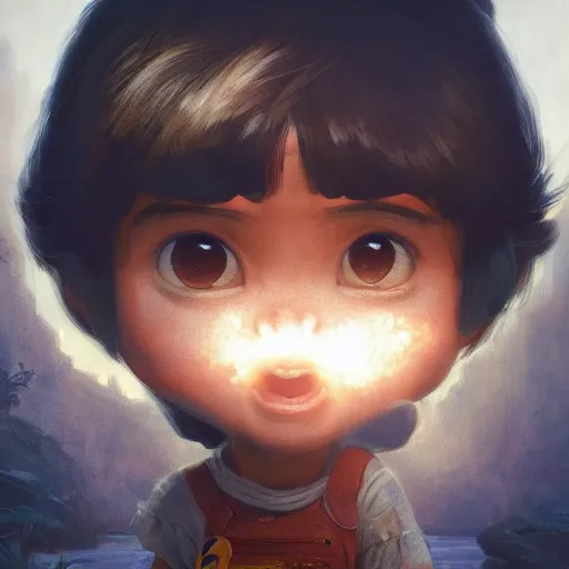 Image similar to dora the explorer, illustrated by greg rutkowski and gaston bussiere, cgsociety contest winner, artstation, portrait image, photorealistic facial features, 4 k, 8 k, volumetric lighting, white backdrop