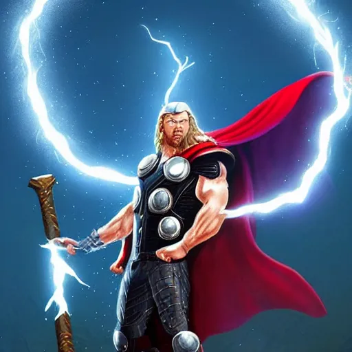 Prompt: Thor, God of Ligthning, Powerful!!!!, sparkling lightning, epic, fantasy art, artstation