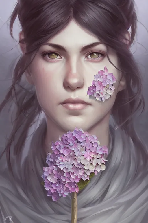 Image similar to hydrangea flower, d & d, fantasy, portrait, highly detailed, headshot, digital painting, trending on artstation, concept art, sharp focus, illustration, art by artgerm and greg rutkowski and magali villeneuve