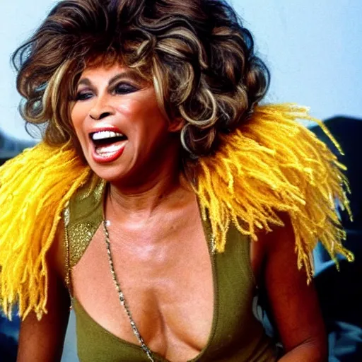 Image similar to tina turner in a turnip costume, turnip hair