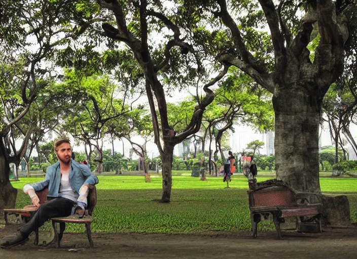 Image similar to ryan gosling in luneta park, philippines, real life photograph, award winning photograph, 4 k