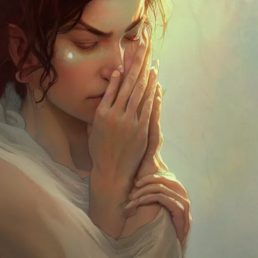 Image similar to a beautiful crying woman with tears, highly detailed, digital painting, artstation, concept art, smooth, sharp, focus, illustration, art by artgerm and greg rutkowski and alphonse mucha