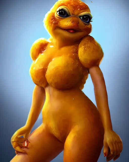 Image similar to beautiful pepe as honey, made of honey, wearing honey - themed miniskirt, award winning creature portrait photography, extremely detailed, artstation, 8 k, sensual lighting, incredible art, wlop, artgerm, backlit, rim lighting, hi - fructose