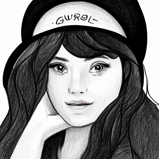 Prompt: a drawing of a girl wearing a cute hat, vector art by ella guru, trending on artstation, digital art, artstation hq, artstation hd, shiny eyes