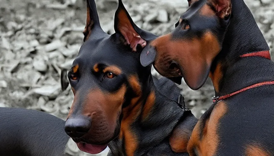 Image similar to big budget movie about a doberman super soldier