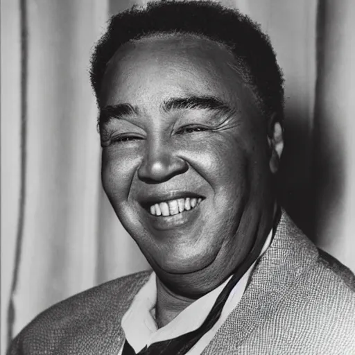 Prompt: realistic photo of old charlie parker at age 7 6, smiling, black and white