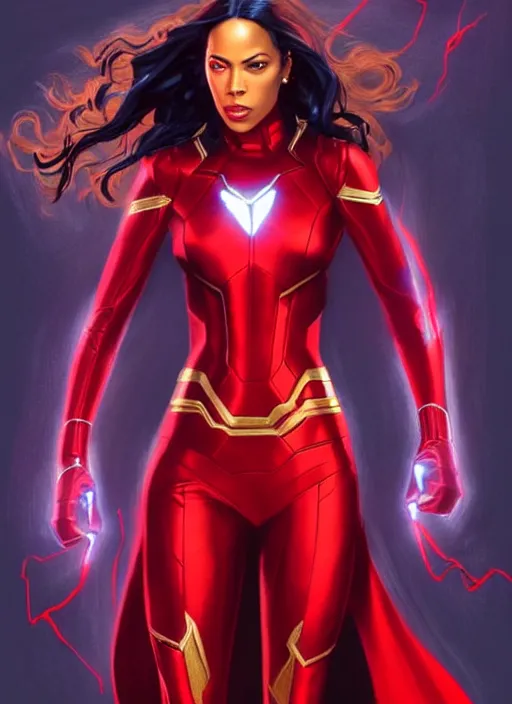 Prompt: full body portrait of marvel cinematic universe aaliyah haughton, red eyes, scarlet witch, elegant, avengers, super hero, red outfit, highly detailed!! digital painting, artstation, glamor pose, concept art, sharp focus, illustration, art by artgerm and greg rutkowski, artey freytag