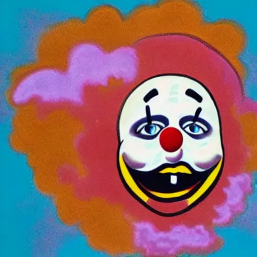 Prompt: an atomic explosion that looks like a clown and is made of smaller clowns