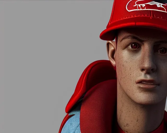 Prompt: CHAPPIE Wearing A Red Lacoste Hat and Street Wear, Full Figure, 8K, octane render, HDR, photorealistic, volumetric lighting, Hyperrealistic-H 960