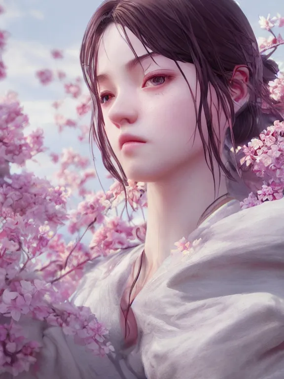 Image similar to sakura, au naturel, hyper detailed, digital art, trending in artstation, cinematic lighting, studio quality, smooth render, unreal engine 5 rendered, octane rendered, art style by klimt and nixeu and ian sprigger and wlop and krenz cushart