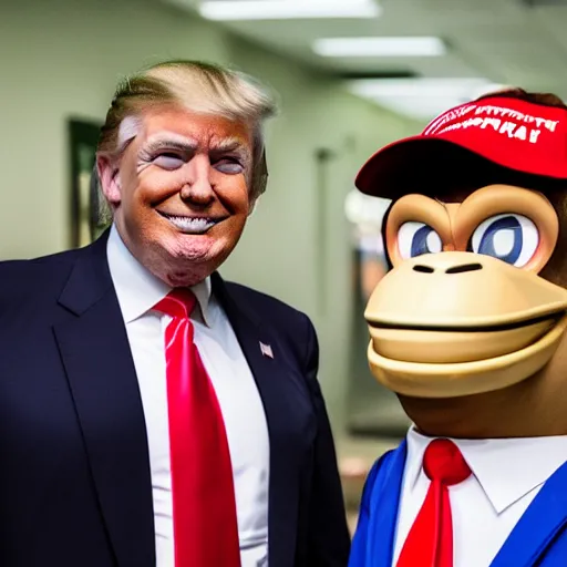 Prompt: portrait of Donald Trump as Donkey Kong, world press photo, photography, 4k, canon EOS C300, f1.8