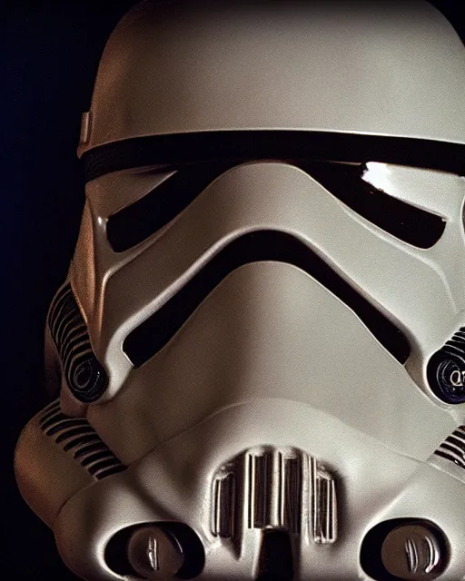 Image similar to star wars film still, closeup portrait of a dirty concept stormtrooper in mos eisley, dust, rim light, embers, hyper detailed, smooth, high contrast, volumetric lighting, george lucas, ralph mcquarrie, doug chiang, ryan church