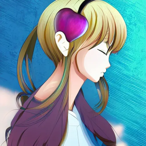 Image similar to celand girl's head is an apple + anime style + background + lots of detailed anime + high quality