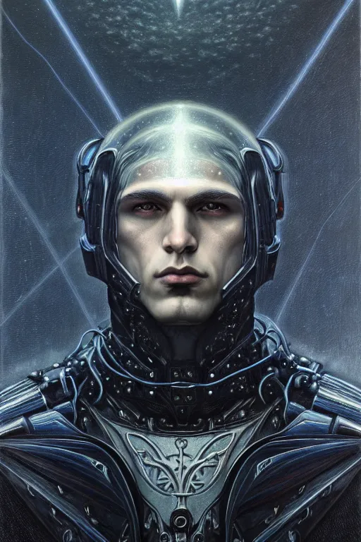 Prompt: portrait of beautiful gothic and futuristic young man, more thunderstorm, cyber armor, a lot of scars, firestorm head, the middle ages, highly detailed, artstation, illustration, art by jean delville, 8 k quality, art by greg gandy and dragan bibin