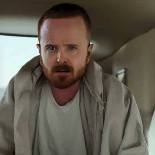 Image similar to Live Action Still of Aaron Paul dressed as Walter White, real life, hyperrealistic, ultra realistic, realistic, highly detailed, epic, HD quality, 8k resolution, body and headshot, film still