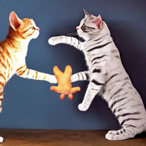 Prompt: the creation of adam re-enacted by cats