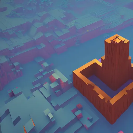 Image similar to voxel art of giant floating triangular monolith in valley by james gilleard and madmaraca, textured, detailed, beautiful, 8 k wallpaper