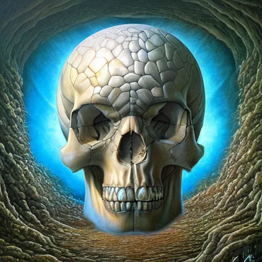 Prompt: Crystal skull by Tomasz Alen Kopera, masterpiece