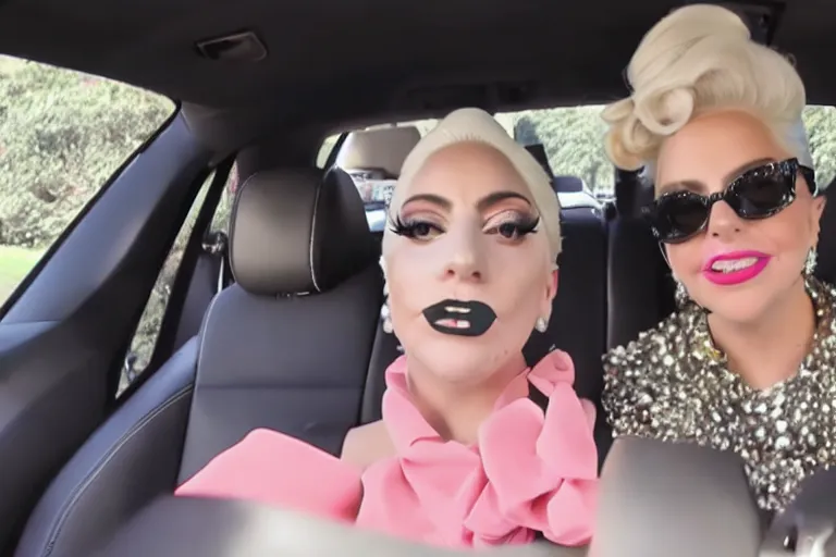 Image similar to lady gaga and judy garland carpool karaoke, highly realistic, highly detailed, high resolution, 8 k 4 k,