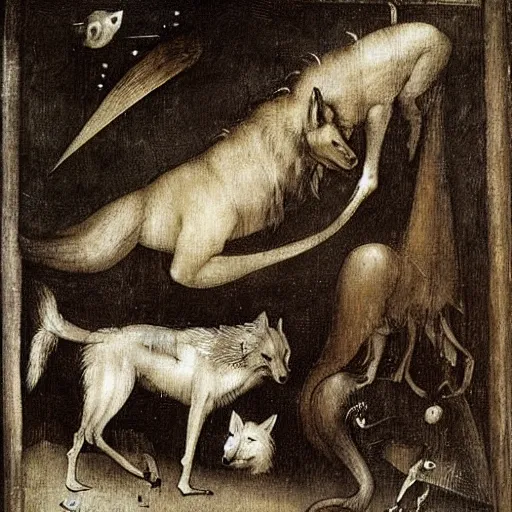 Image similar to dante with wolf by hieronymus bosch