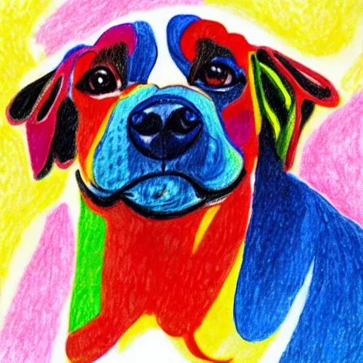 Image similar to a colorful drawing of a surprised dog