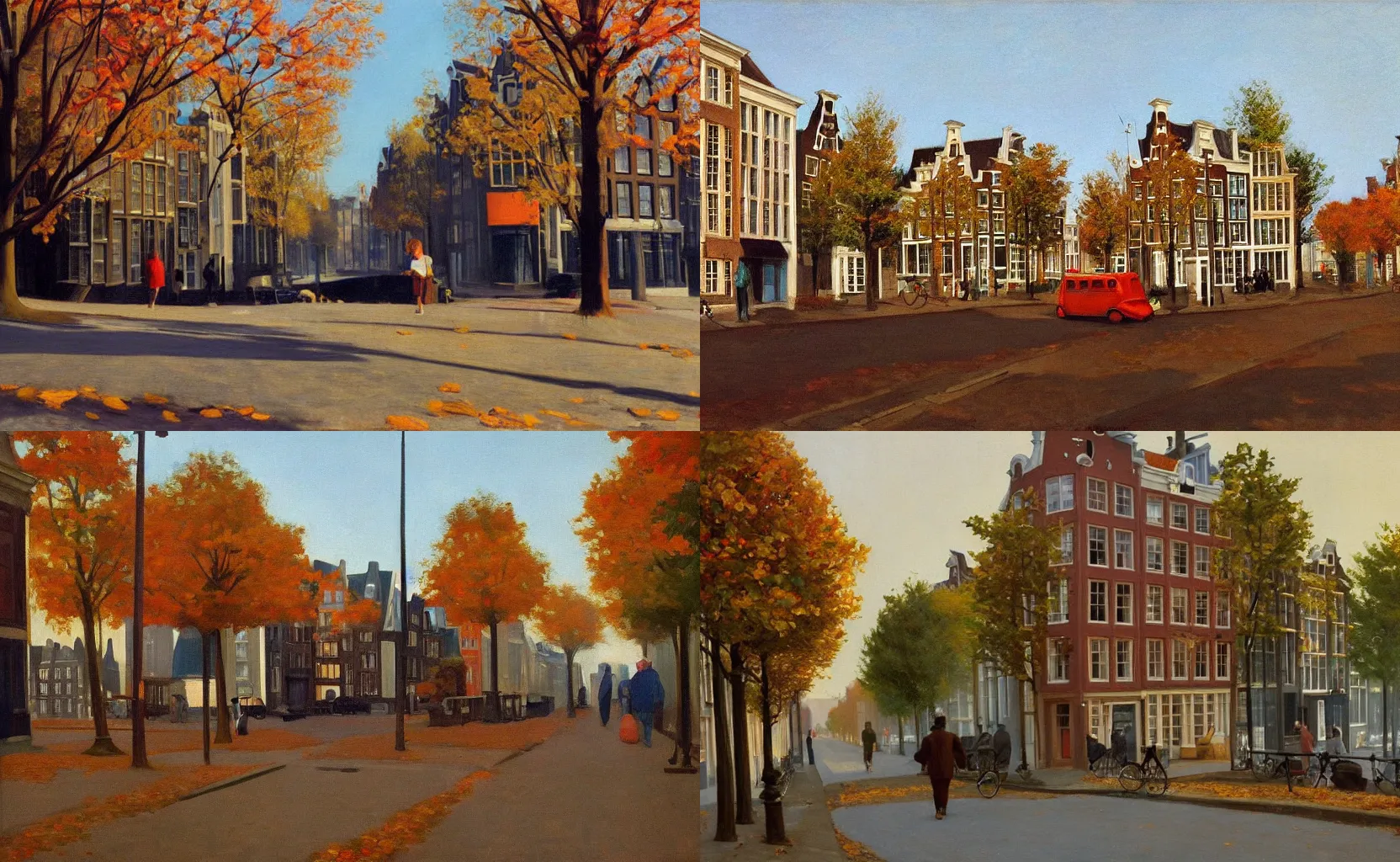 Prompt: the autumnal streets of Amsterdam, painting by Edward Hopper and William Eggleston