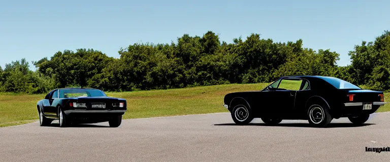 Image similar to all black audi camaro b 1 ( 1 9 6 7 ), restomod, establishing shot