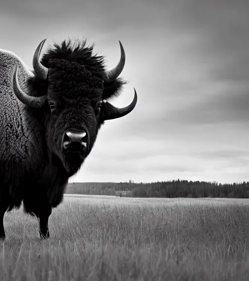 Prompt: Award winning Editorial photo of an american bison in yellowstone Park by Edward Sherriff Curtis and Lee Jeffries, 85mm ND 5, perfect lighting, gelatin silver process, National Geographic