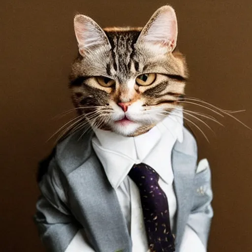 Image similar to a cat wearing a luxurious 3 piece suit