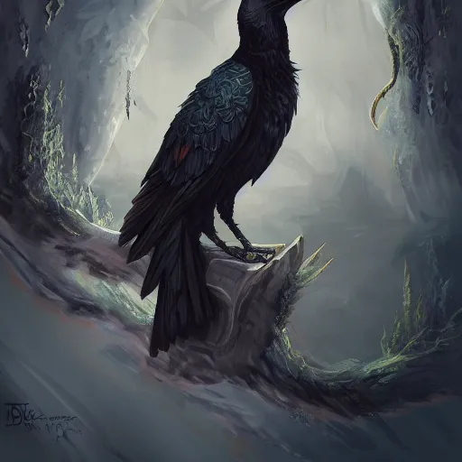 Prompt: raven watching the world underneath, d & d, fantasy, intricate, elegant, highly detailed, digital painting, artstation, concept art, smooth, sharp focus, illustration, art by dragolisco