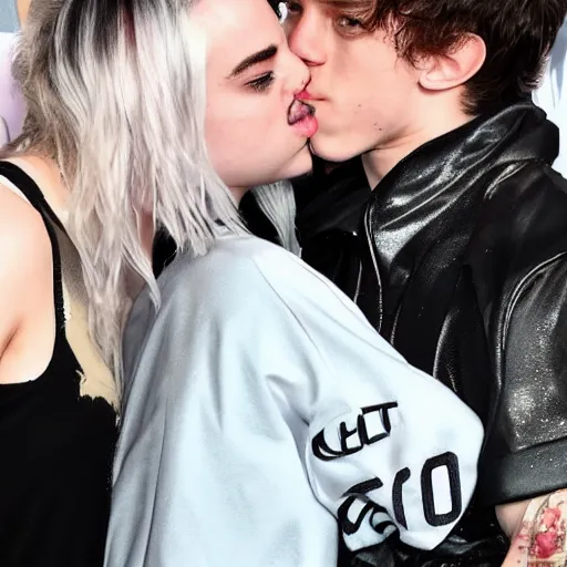 Image similar to billie eilish kissing tom holland 4k