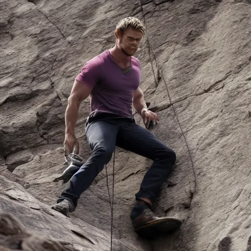 Prompt: Chris Hemsworth climbing a cliff, 4k