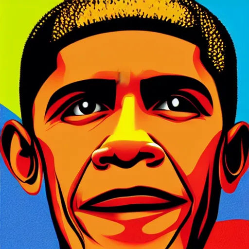 Image similar to Obama, graphic illustration by Jamie Hewlett, bold colors