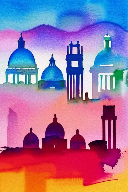 Image similar to minimalist watercolor art of rome skyline at sunset, illustration, vector art