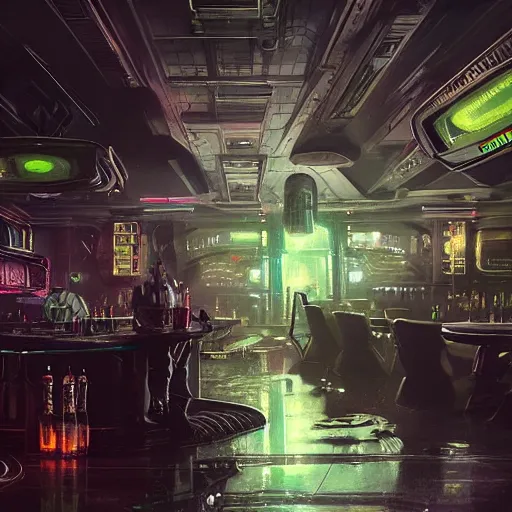 Image similar to an alien drinking inside a club in a cyberpunk city | 5 0 mm | highly detailed | very intricate | cinematic lighting | by asher brown durand and eddie mendoza | featured on artstation