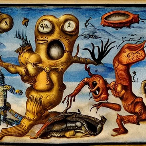 Image similar to uncanny monsters of the imagination in a surreal alchemical manuscript