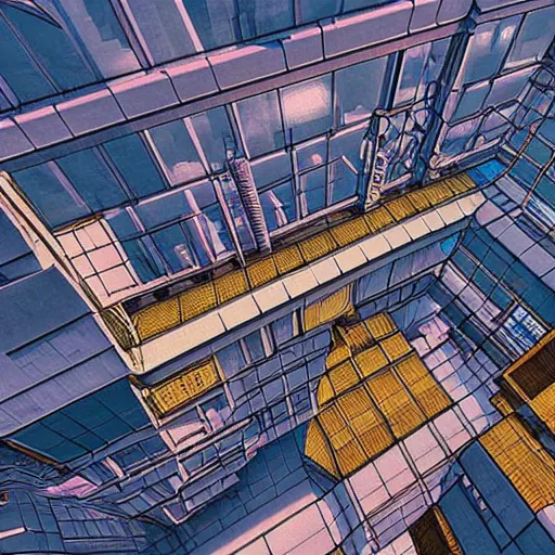 Prompt: year 2100 soviet cyberpunk buildings by Escher 8k hd hyperreality detailed architecture unnatural angles intertwined 4 dimensions 4 dimensions vibrant colours