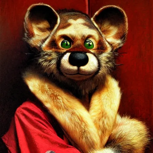 Image similar to a portrait of a furry hamato yoshi splinter wearing a red kimono, hairy, furry body, furry arms, feet, tail. highly detailed painting by gaston bussiere, craig mullins, j. c. leyendecker, furry