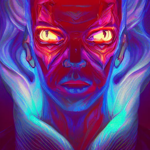 Image similar to satan inside matrix deepdream radiating a glowing aura stuff loot legends stylized digital illustration video game icon artstation lois van baarle, ilya kuvshinov, rossdraws,