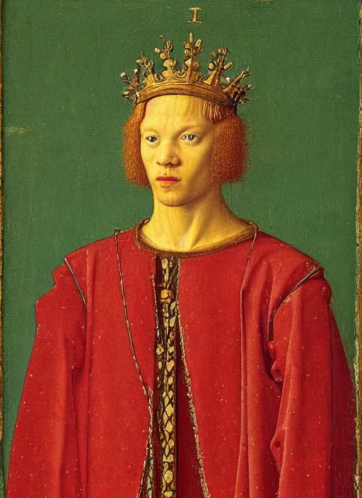 Prompt: portrait of a young man who is a king with a crown, medieval painting by Jan van Eyck, Florence