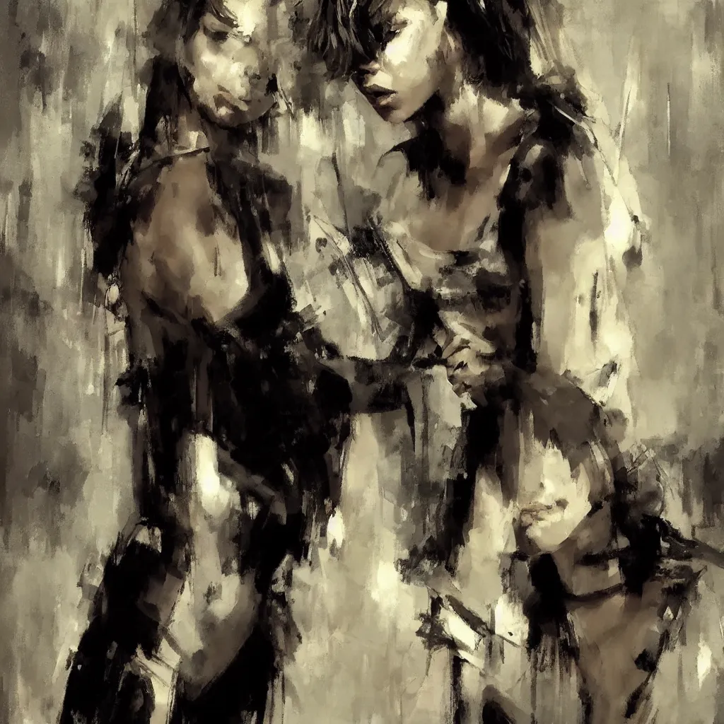 Prompt: A painting of Milla Jovovich, by Jeremy Mann