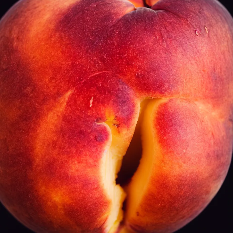 Prompt: A beautiful close-up photo of a round and juicy peach made of human skin. Photorealistic. Bokeh.