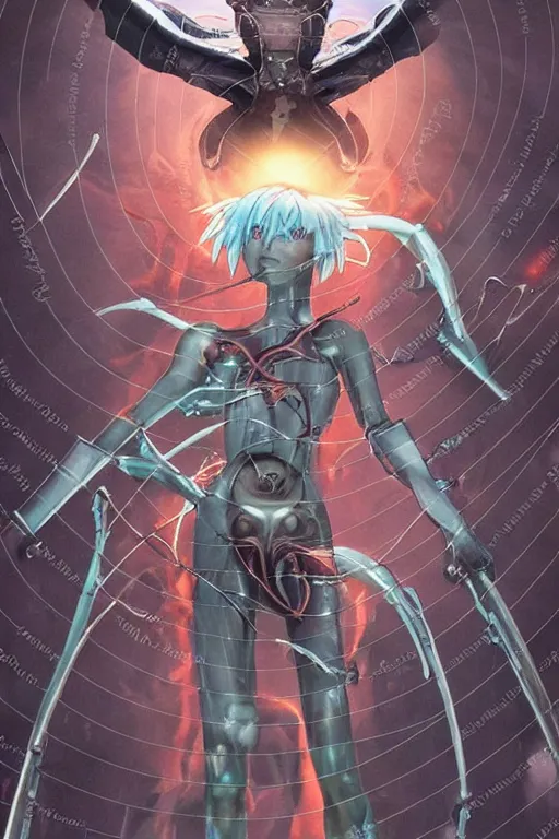 Prompt: female anime character rei ayanami cyborg in the center giygas epcotinside a space station eye of providence beksinski finnian vivid hr giger to eye hellscape mind character environmental