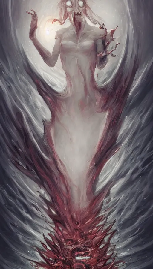 Image similar to a storm vortex made of many demonic eyes and teeth, by charlie bowater