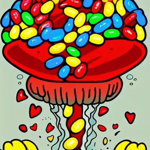 Prompt: ❤🔥🍄🌪, trending on art station, in the sky, cute jelly bean creatures cartoon,