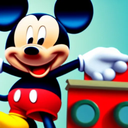 Image similar to Mickey Mouse coming to collect a debt, screenshot from a horror movie