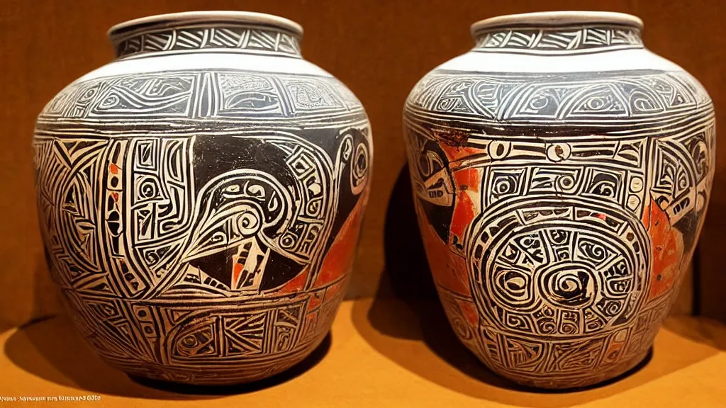 Image similar to a pot with a decorative minoan art style where we can see darth vader