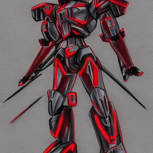 Prompt: mecha, sketch, on paper, highly detailed, red, black, grey, sharp, p - shinobi, anime